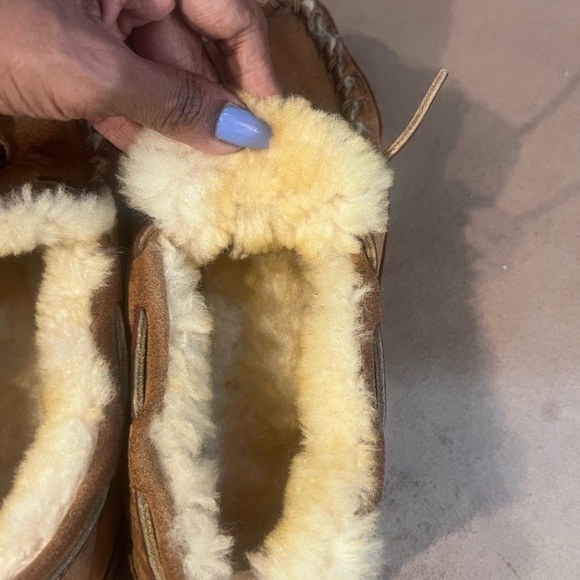 L.L Bean Women's Wicked Good Camp Moccasins Brown Suede Shearling Fur US 8 M - Picture 7 of 10
